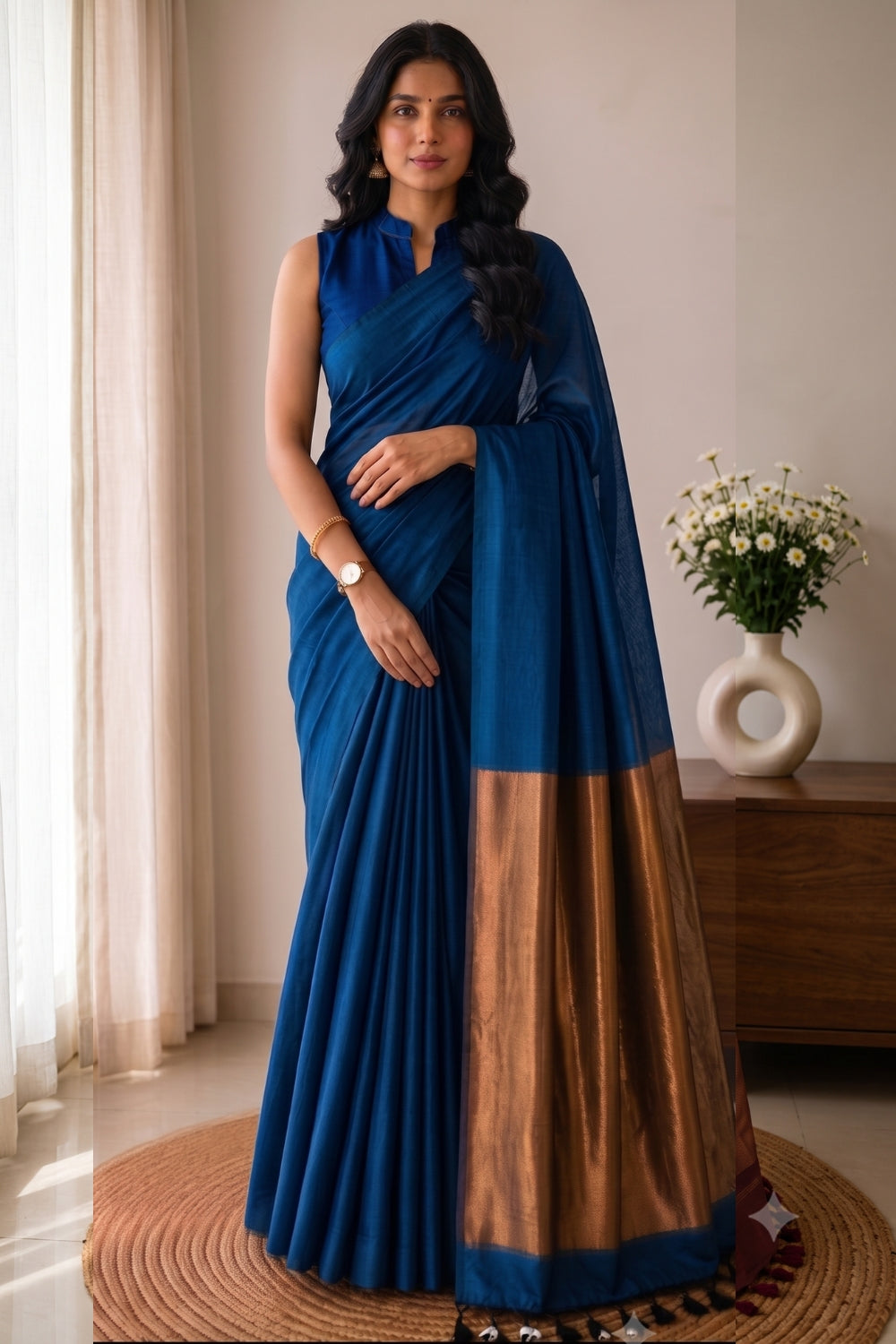 Women's Solid Cotton Blend Khadi Saree | Lightweight Ethnic Wear Saree for Daily Wear & Casual Outings - THAN