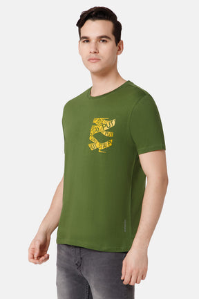 Enhance Printed Crew Neck Men's Casual T-Shirts - Olive - TS34