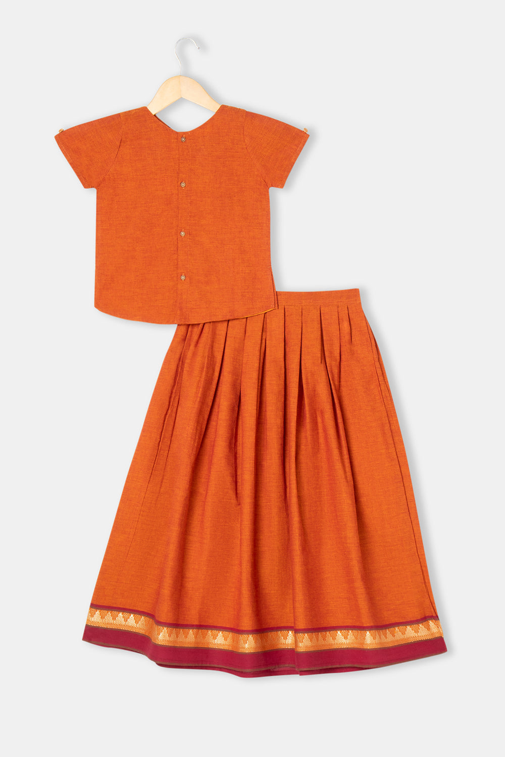 Chittythalli Stylised Collar Puff Sleeves Ethnic Pavadai Set - Orange - PS67