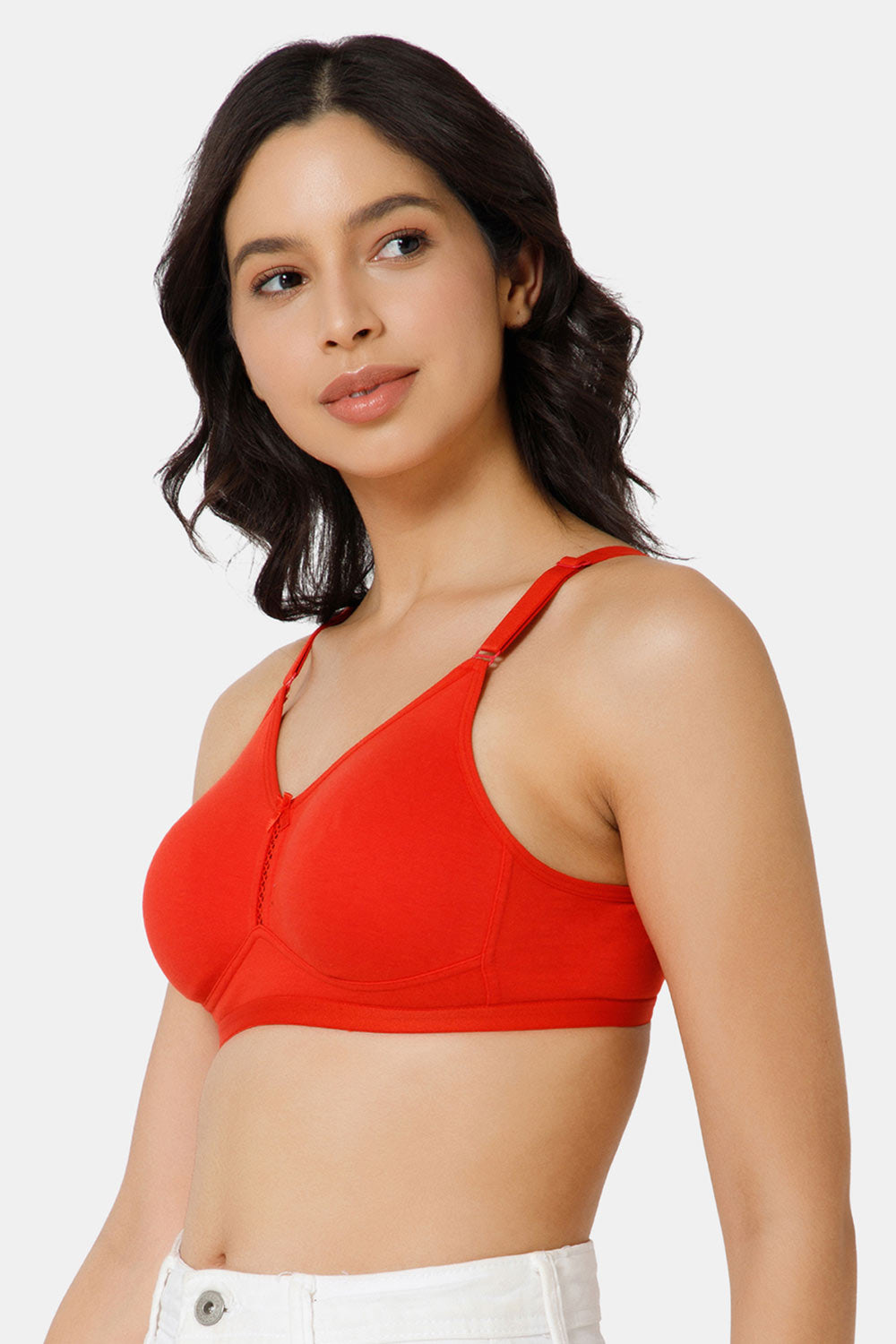 Buy Padded Non-Wired Full Coverage T-Shirt Bra in Red - Cotton