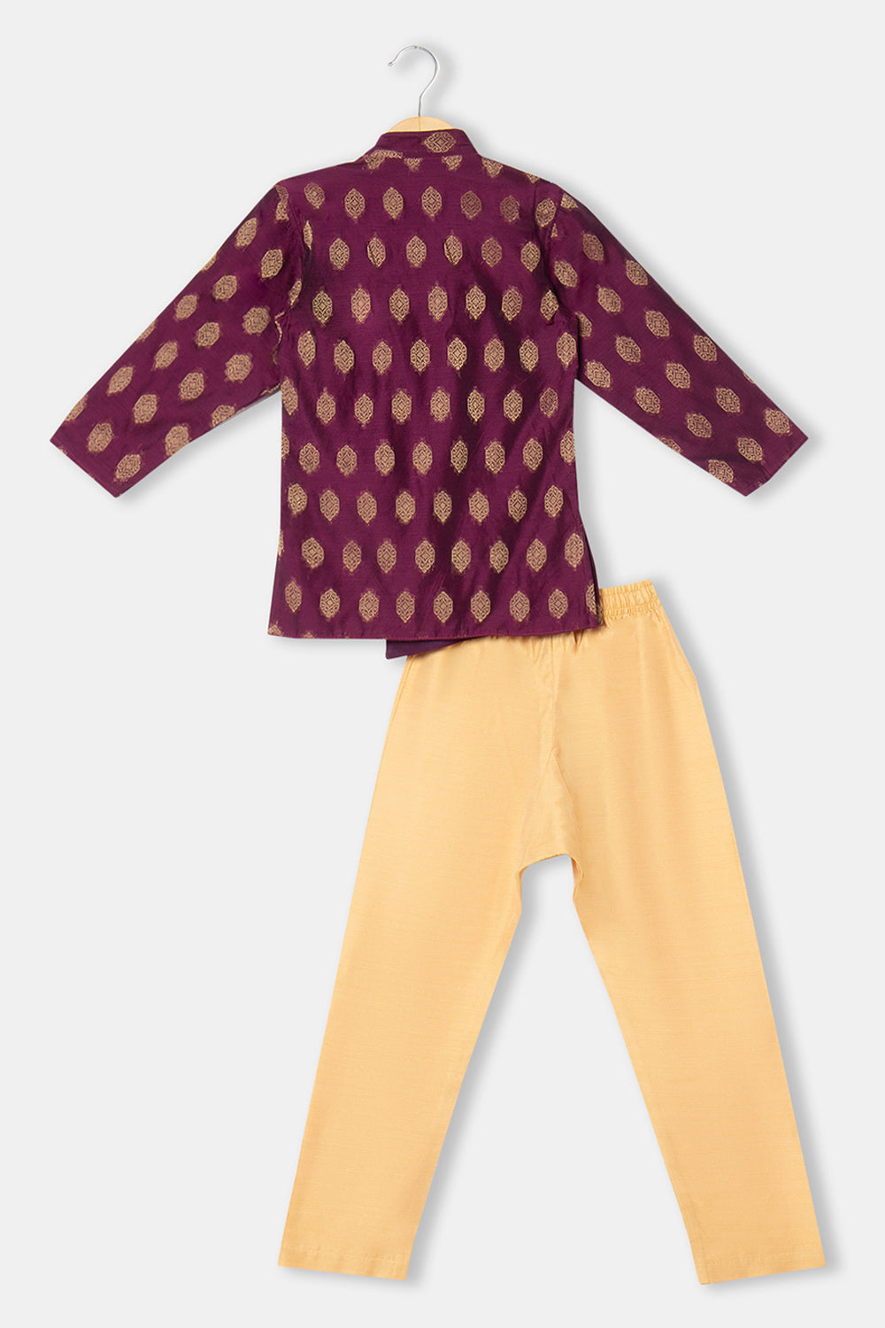 Navkrish Boy's Ethnic Kurta Set with Asymmetric Jacket with Mandarin Collar - S012