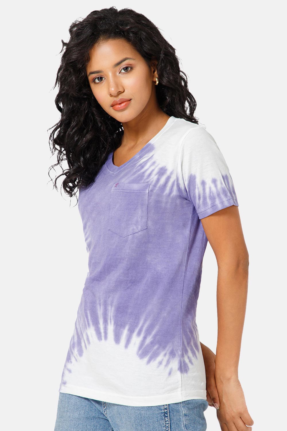 Jusperf Women Half Sleeve V-Neck T-shirt  - Purple - SD14