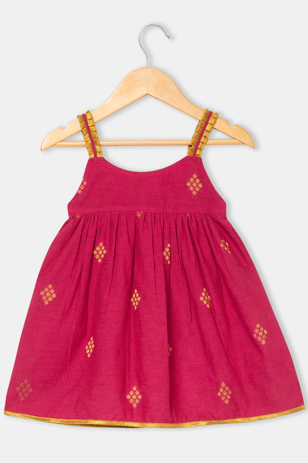 Chittythalli Pleated Sleeveless Frock with Cut-and-Sew Detailing and Gathers - Pink  - FR35