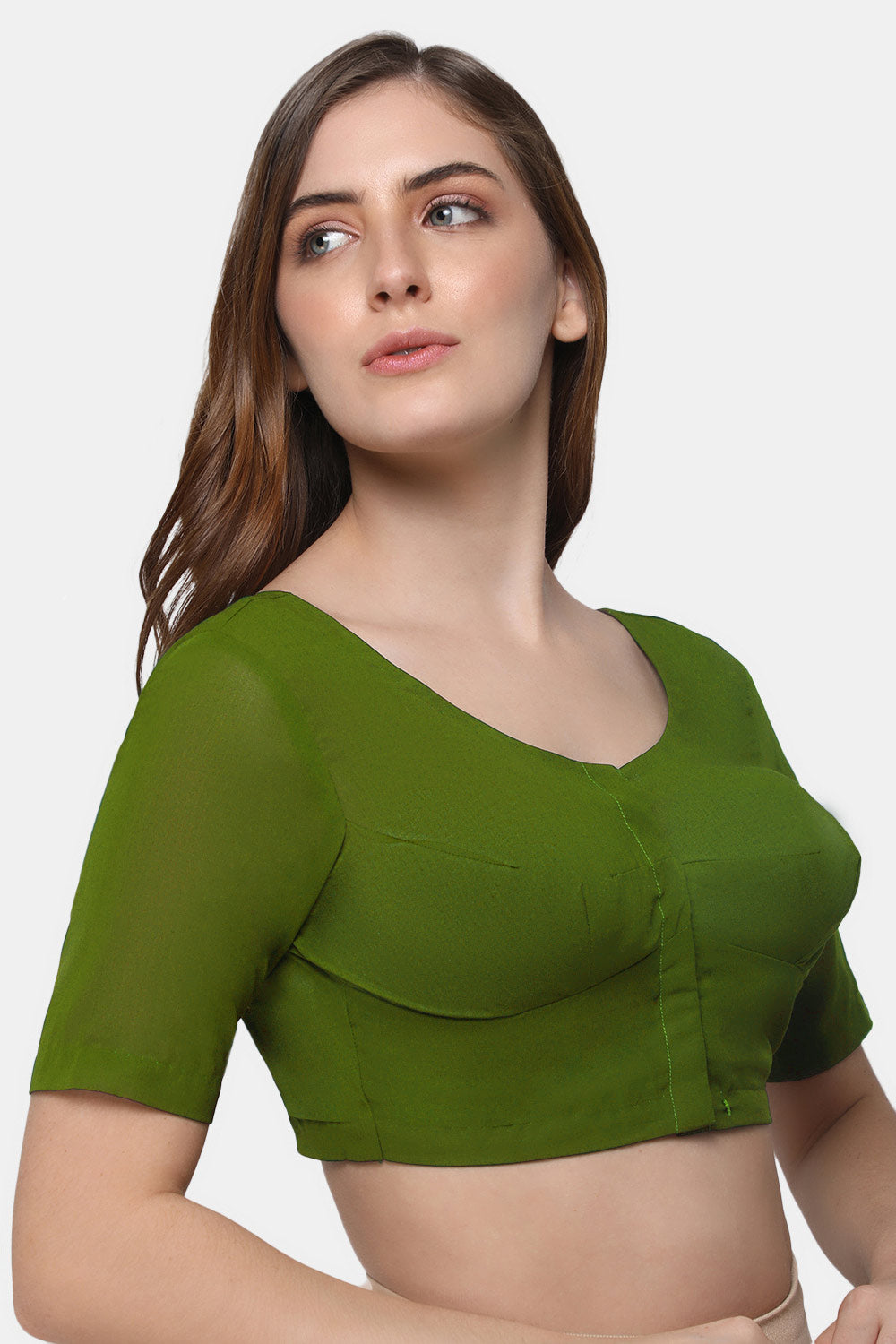 Naidu Hall Women's 2x2 Cotton Saree Blouse | Readymade Round Neck Elbow Sleeve Woven Cotton Blouse | Plain Traditional Blouse for Cotton, Handloom, Linen & Silk Cotton Sarees - RNRE