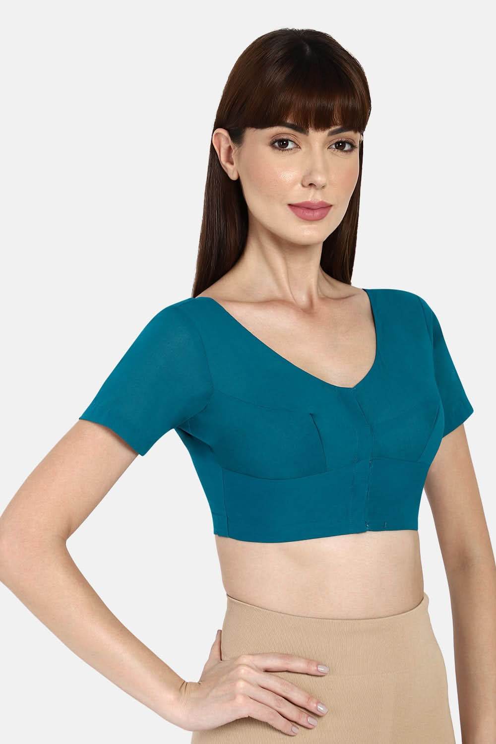 Naidu Hall Round neck short sleeve blouse - Teal Blue - Naidu Hall Family Store