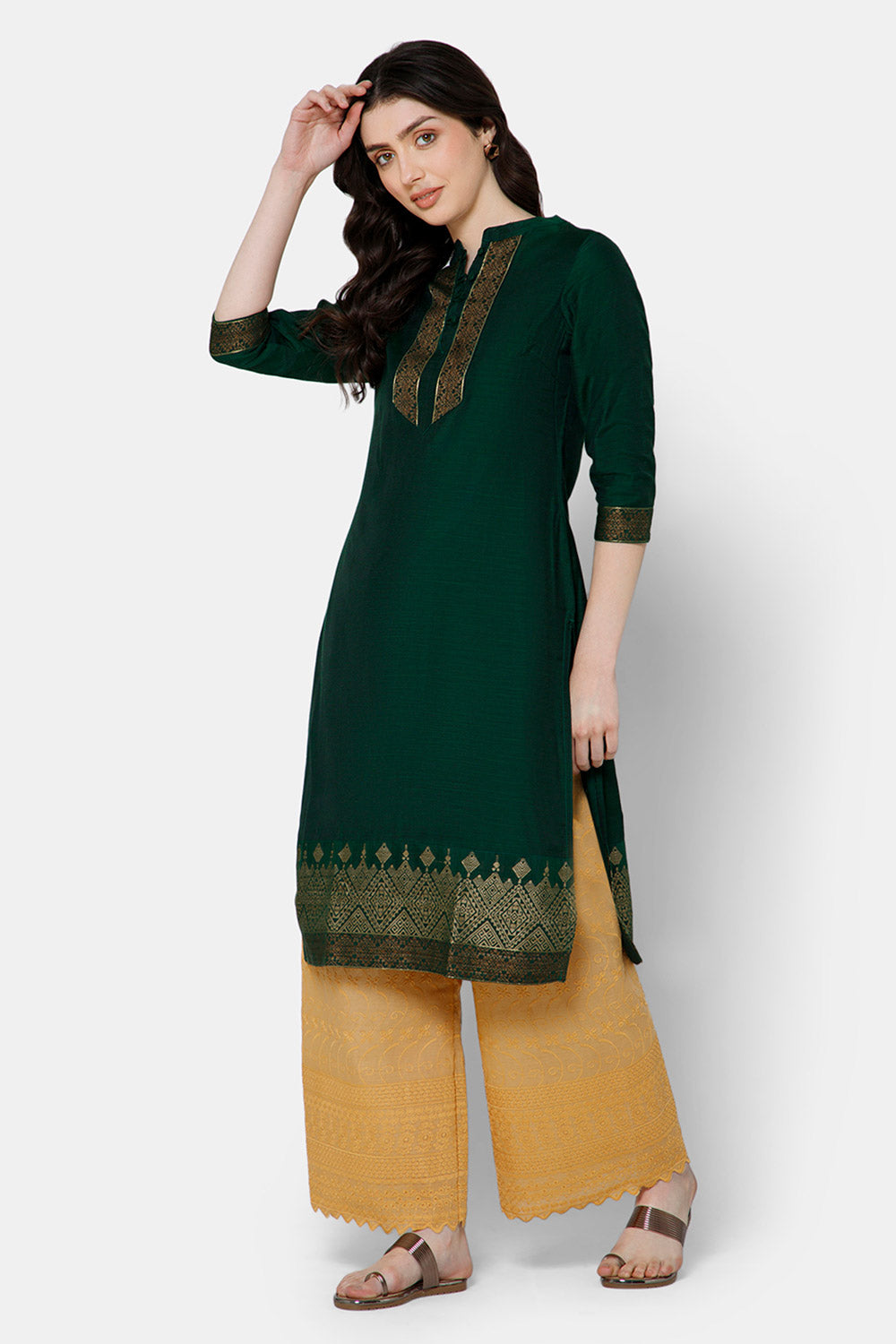 Mythri Women's Ethnic Wear Straight kurta - Green - KU53