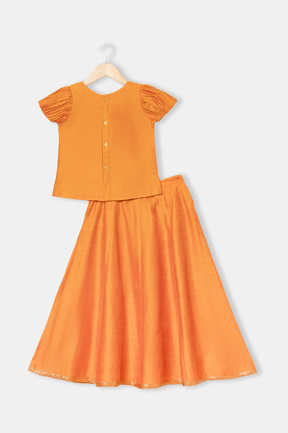 Chittythalli Girls Pavadai Skirt and Top Set Traditional Indian Outfit Festive Ethnic Wear with Puff Sleeves - Orange - PS33