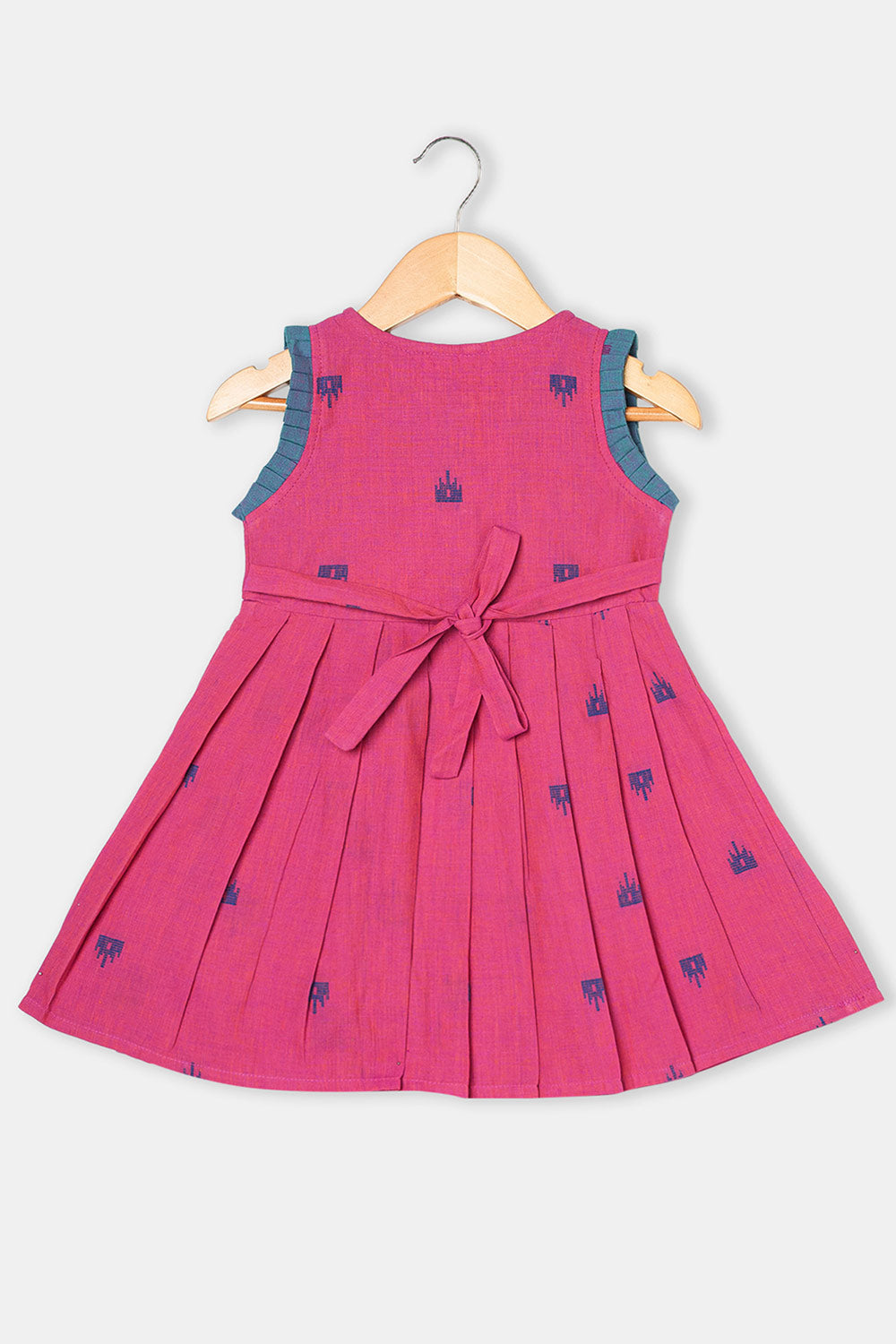 Chittythalli Girls Ethnic Frock Cotton Sleeveless Dress with Peter Pan Collar, Knife Pleats and Gathered Skirt- Purple - FR40
