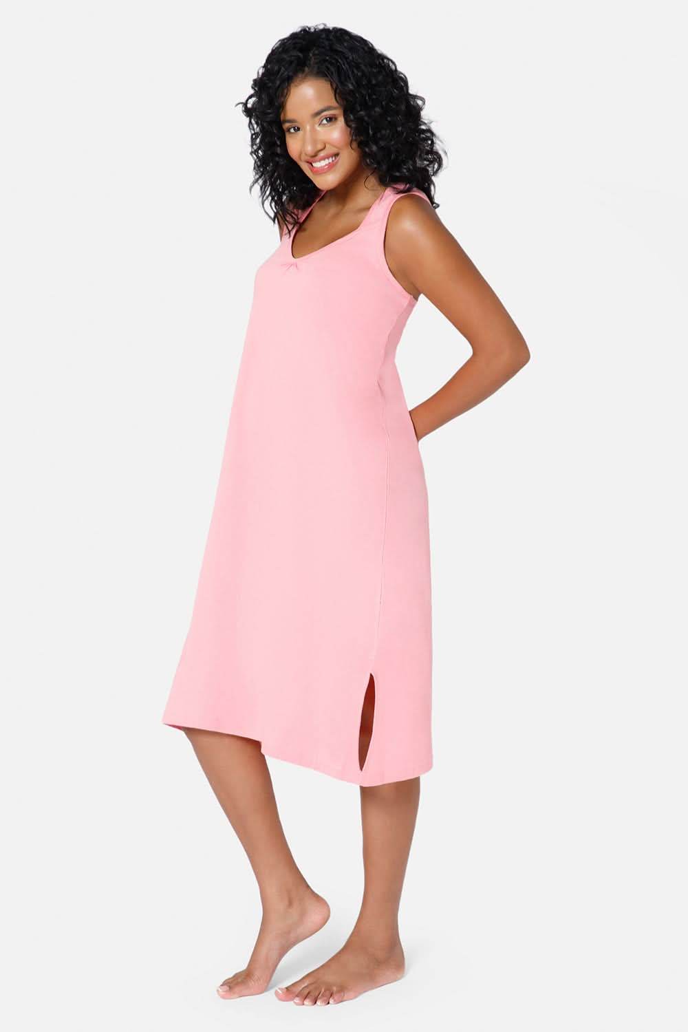 Intimacy Full Coverage Knee-Length Cotton Night Slip | Lightweight & Summer-Friendly Nightwear - Naidu Hall Family Store