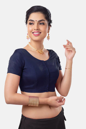 Naiduhall Princess Cut Short Sleeve Silk Cotton Blouse Size   Black Color 34
