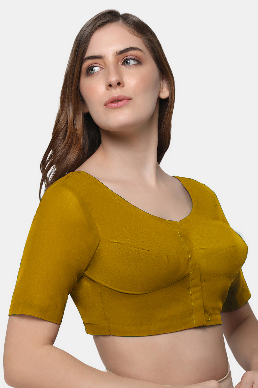 Naidu Hall Women's 2x2 Cotton Saree Blouse | Readymade Round Neck Elbow Sleeve Woven Cotton Blouse | Plain Traditional Blouse for Cotton, Handloom, Linen & Silk Cotton Sarees - RNRE