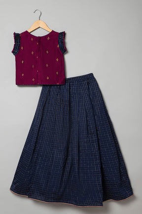 Chittythalli Knife Pleat Sleeve With Stylized Neck Line & Box Pleat Skirt  Pavadai Set -  Violet  - PS51