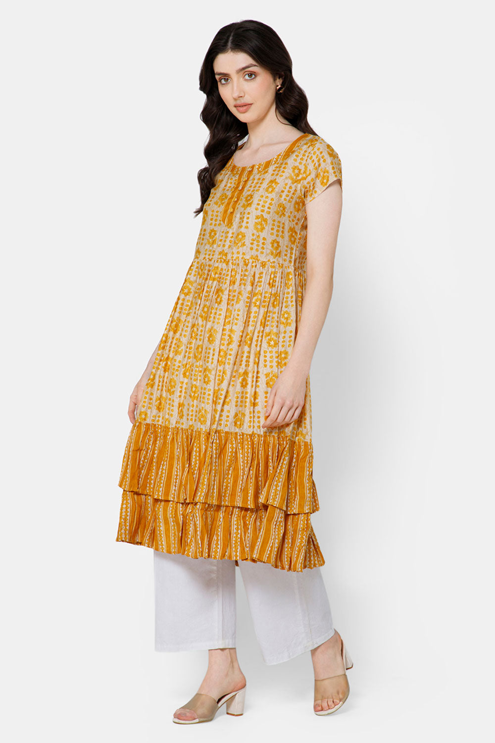 Mythri Women's Fit and Flare Casual Dress - Mustard - DR04