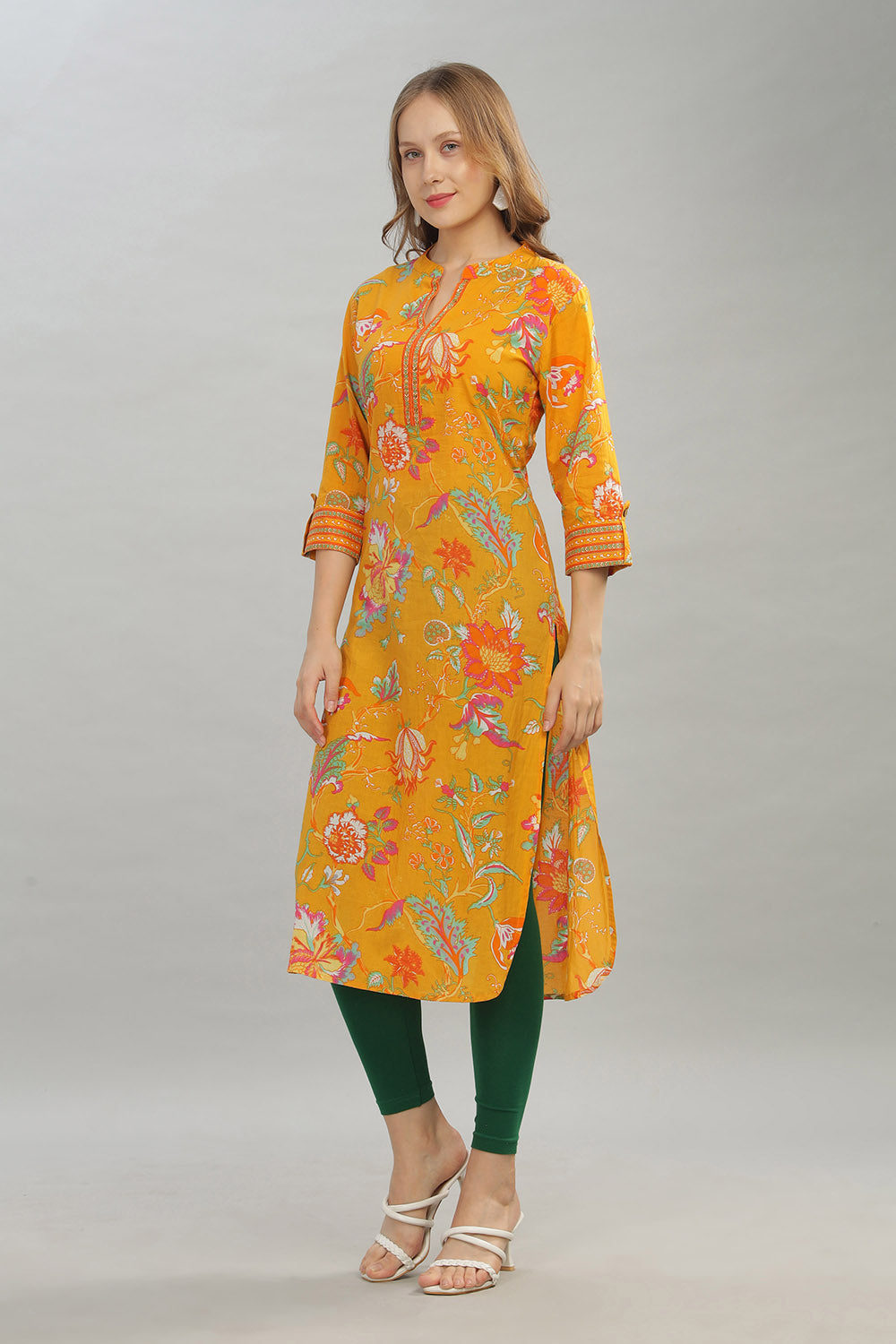 Mythri Women Casual Kurta with 3/4th Sleeves - Yellow - KU09