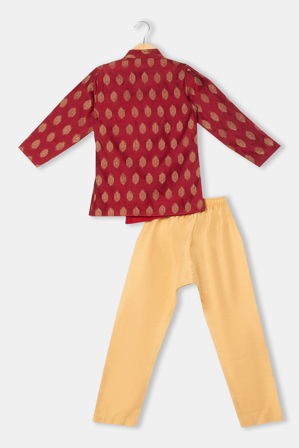 Navkrish Boy's Ethnic Kurta Set with Asymmetric Jacket with Mandarin Collar - S012