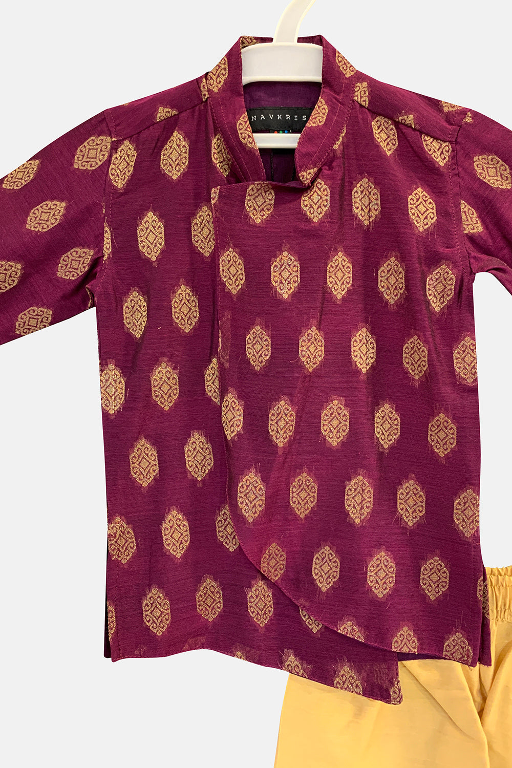 Navkrish Boy's Ethnic Kurta Set with Asymmetric Jacket with Mandarin Collar - Purple - S012