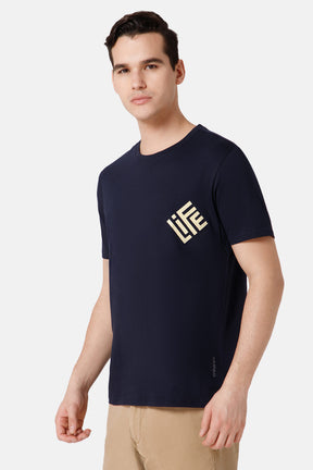 Enhance Printed Crew Neck Men's Casual T-Shirts - Navy - TS25