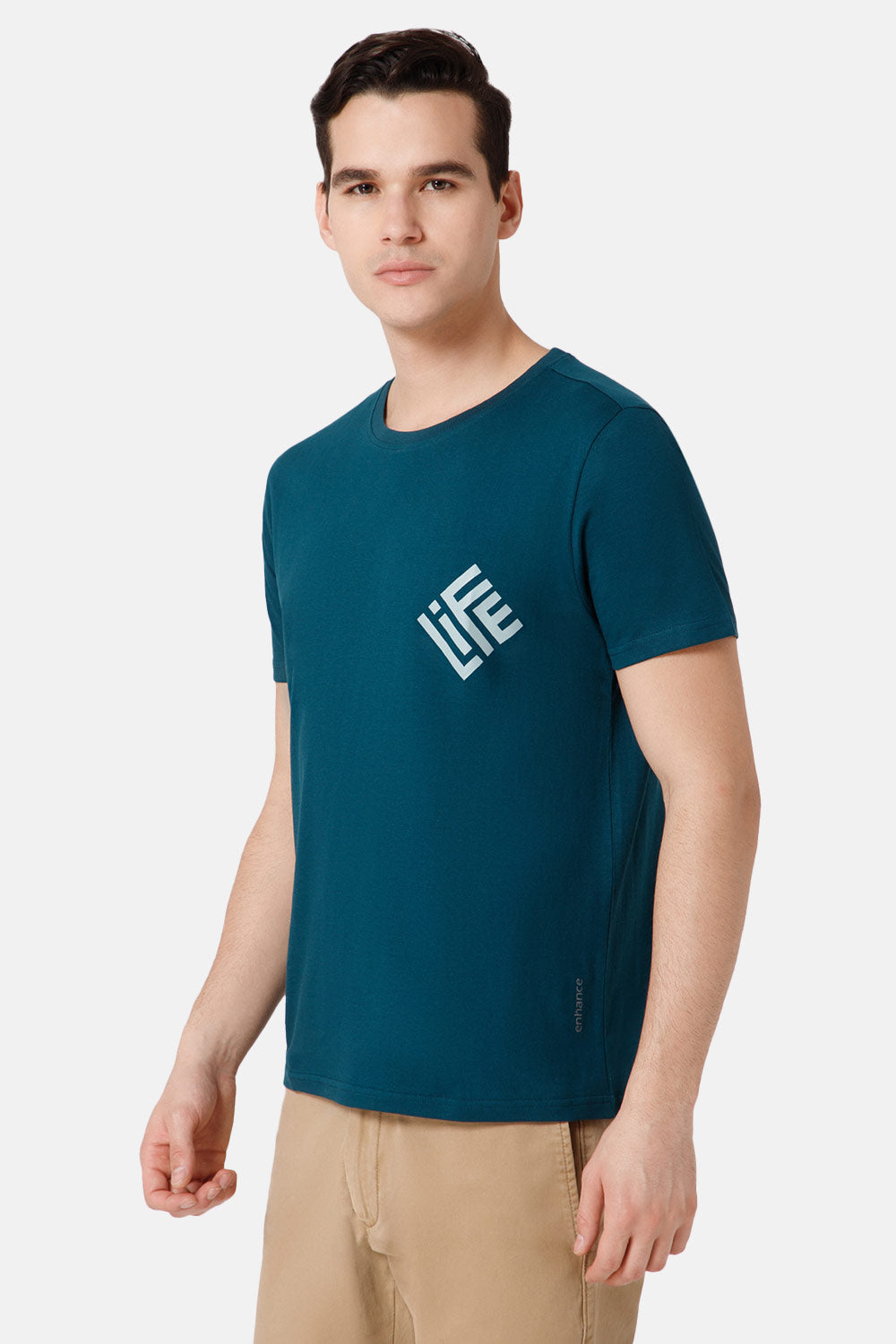 Enhance Printed Crew Neck Men's Casual T-Shirts - Teal - TS23