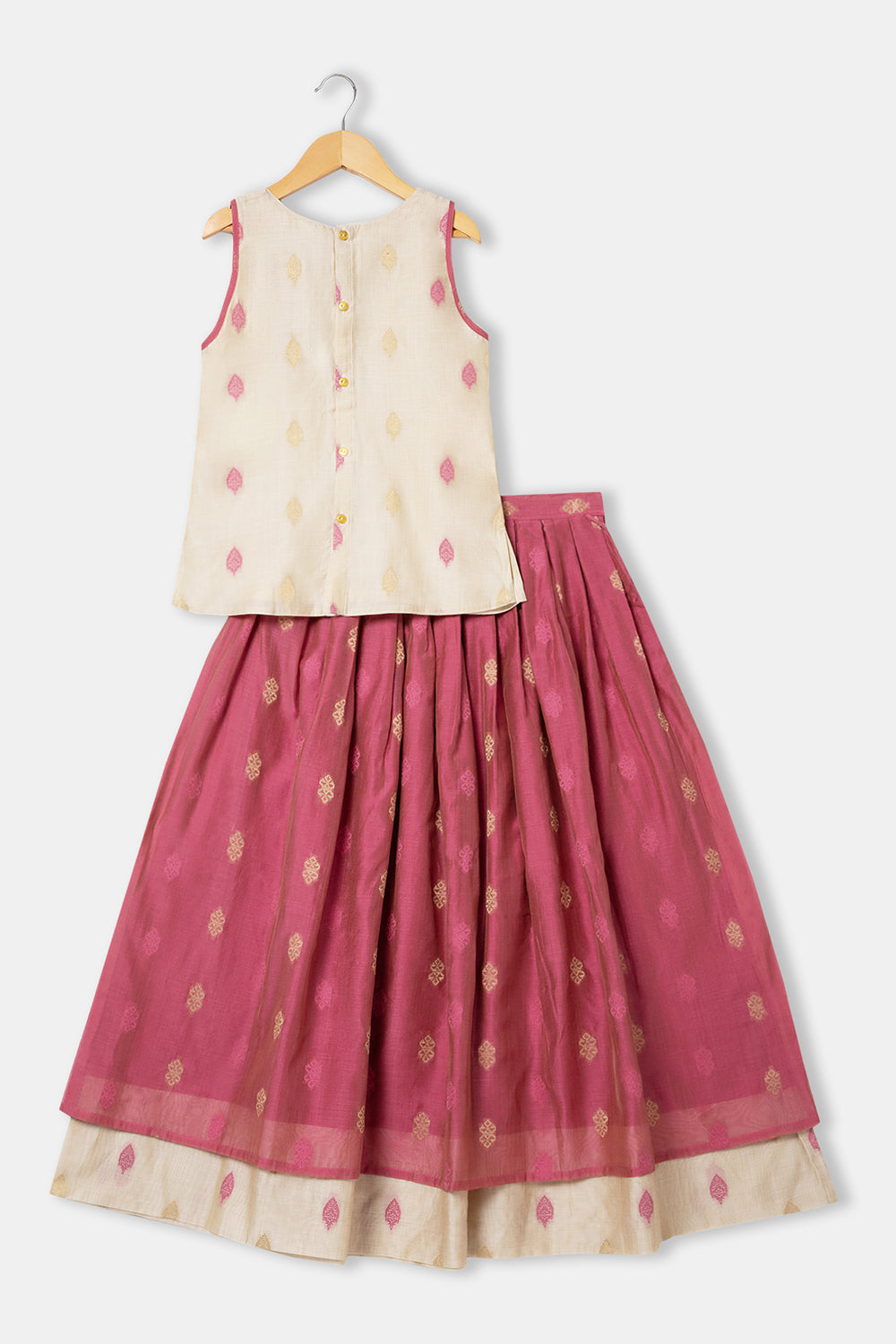 Chittythalli Ruffle Detailing Short Sleeve Ethnic Pavadai Set - Pink - PS28