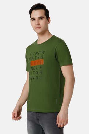 Enhance Printed Crew Neck Men's Casual T-Shirts - Olive - TS13