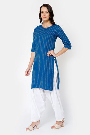 Mythri Women Knee Length Straight Kurtha - Blue - KU34