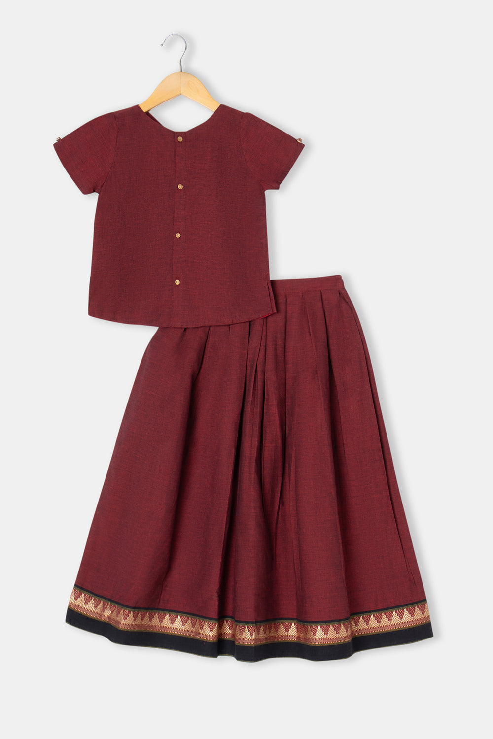 Chittythalli Stylised Collar Puff Sleeves Ethnic Pavadai Set - Maroon - PS67