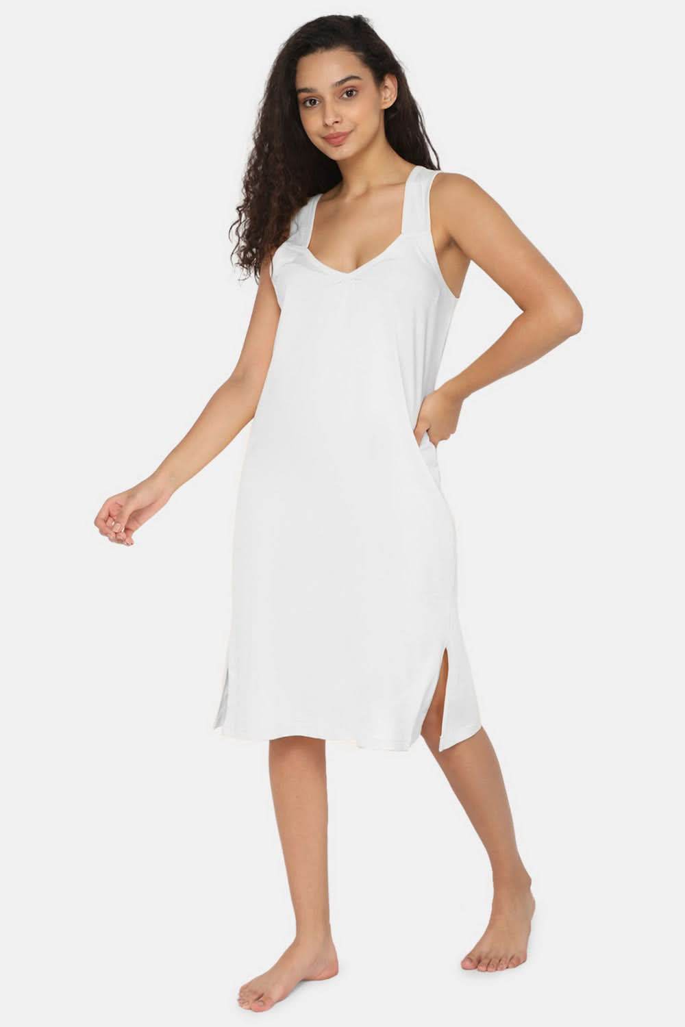 Intimacy Full Coverage Knee-Length Cotton Night Slip | Lightweight & Summer-Friendly Nightwear - Naidu Hall Family Store