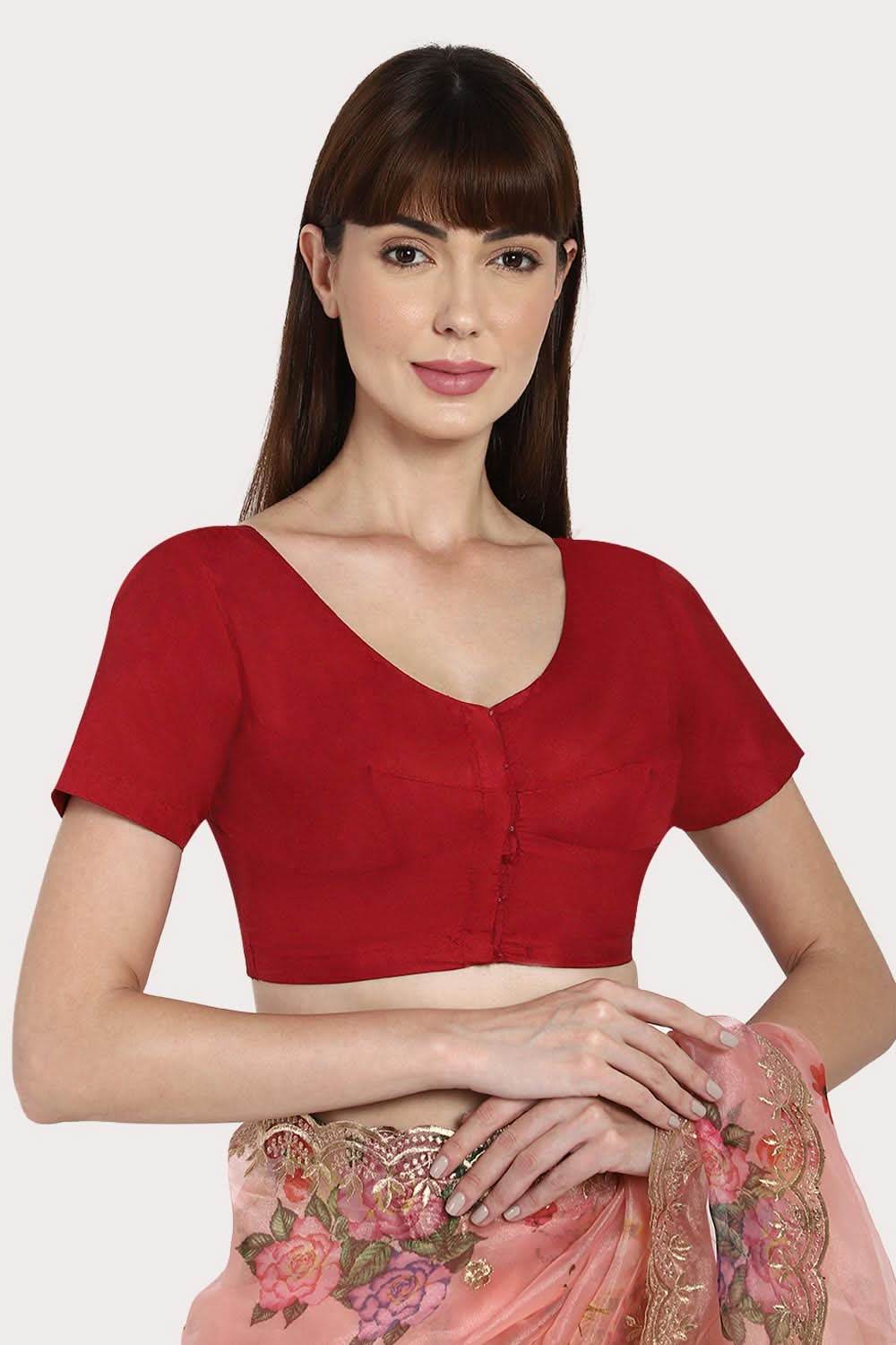 Naidu Hall Round neck Silk Cotton short sleeve blouse - Maroon - Naidu Hall Family Store