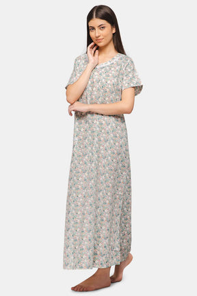 Naidu Hall V-Neck Short Sleeve Nighty with Front Patch Pocket - NT19 - Grey
