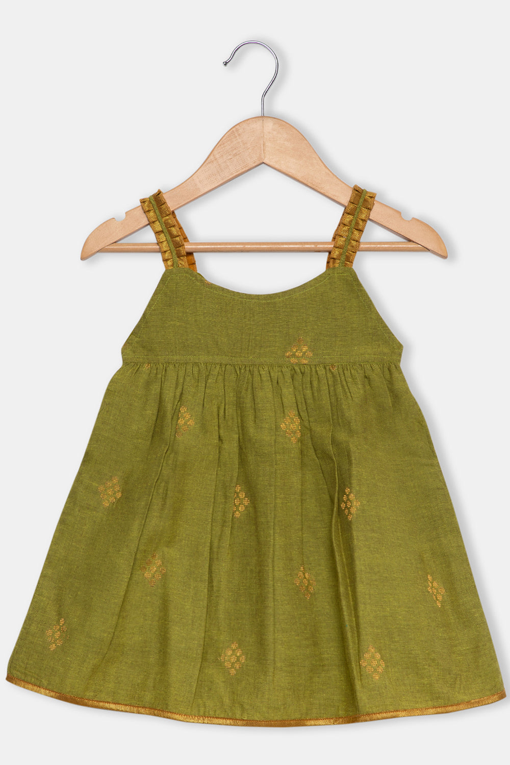 Chittythalli Pleated Sleeveless Frock with Cut-and-Sew Detailing and Gathers - Green  - FR35