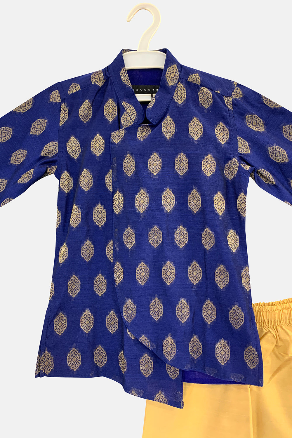 Navkrish Boy's Ethnic Kurta Set with Asymmetric Jacket with Mandarin Collar - Blue - S012