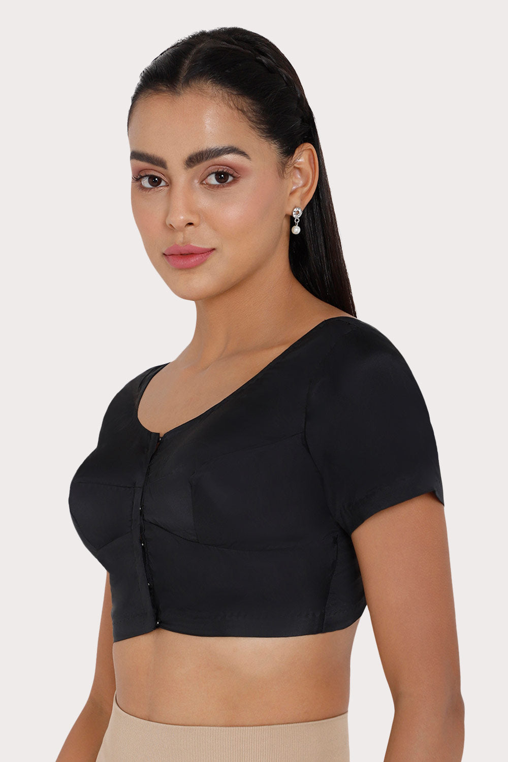 Naidu Hall Round neck Silk Cotton short sleeve blouse - Black