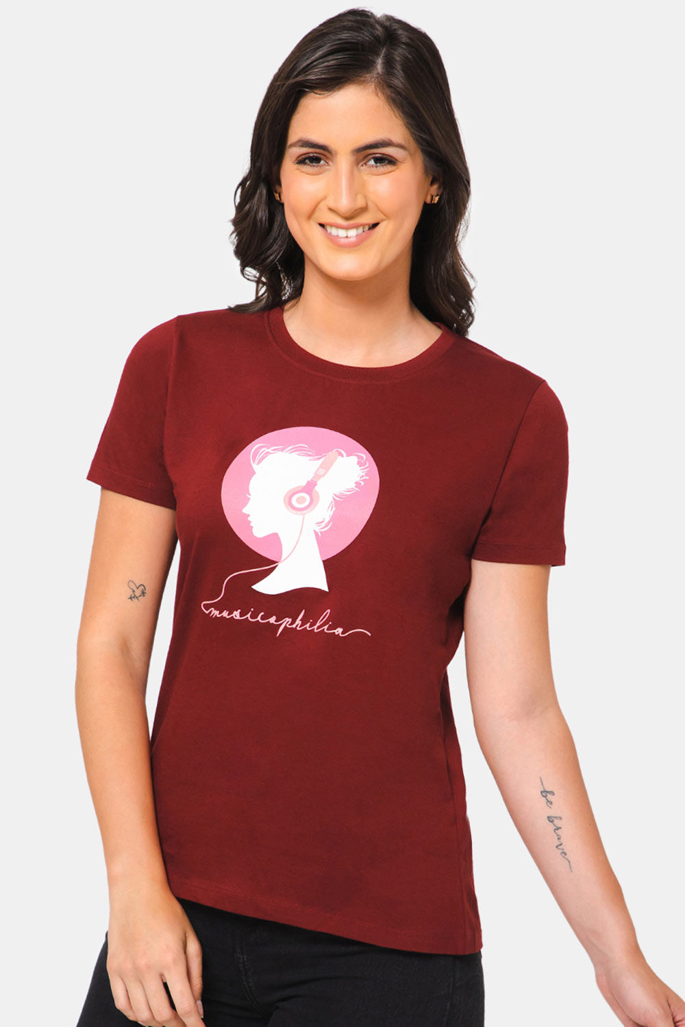 Jusperf Women Printed Cotton T-shirt - SN10 - Maroon