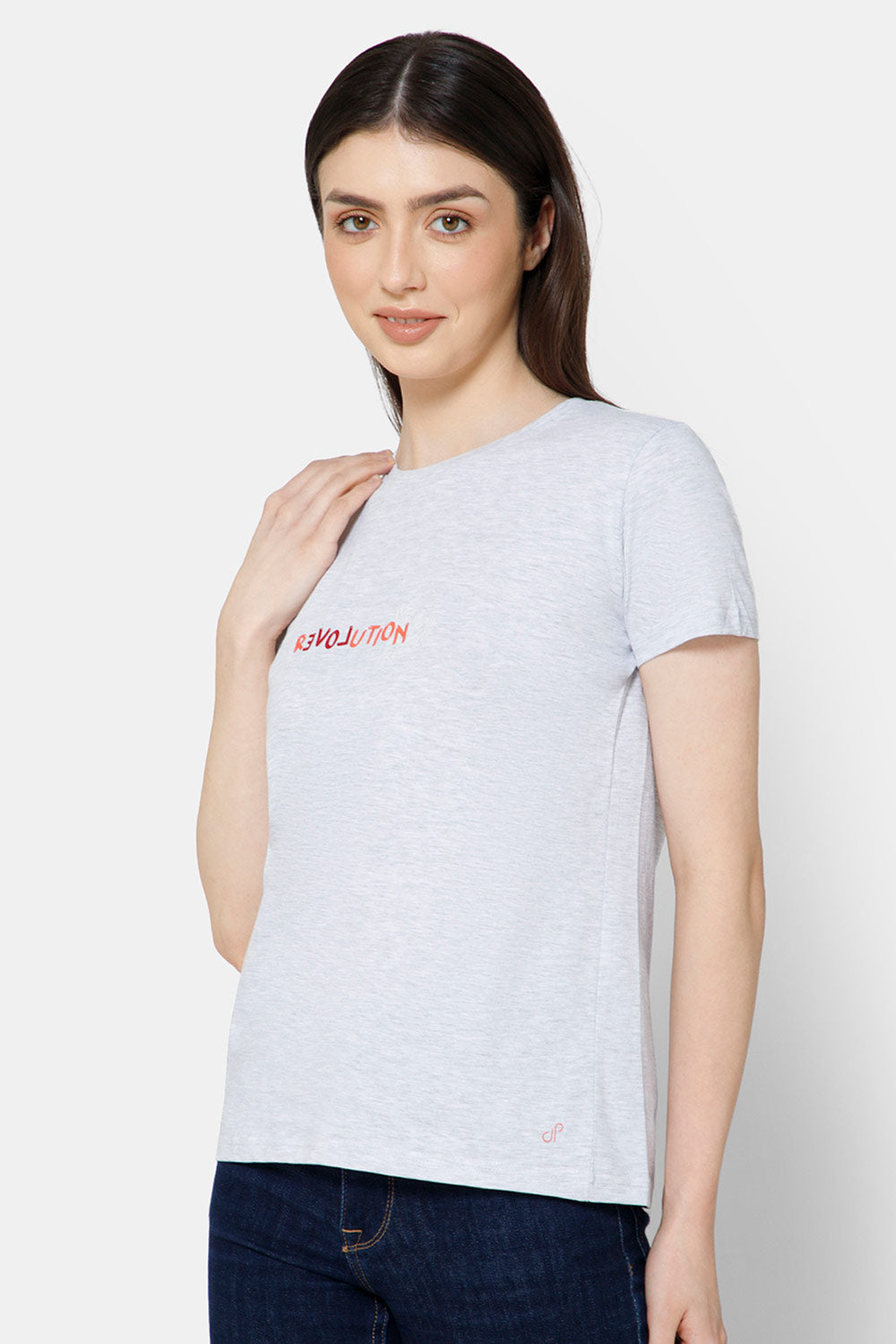 Jusperf Women's Printed Crew Neck Casual T-Shirt - Grey - TS32