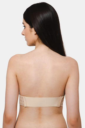 Full coverage backless padded bra with transparent strap and band free (  Cream colour Skin )