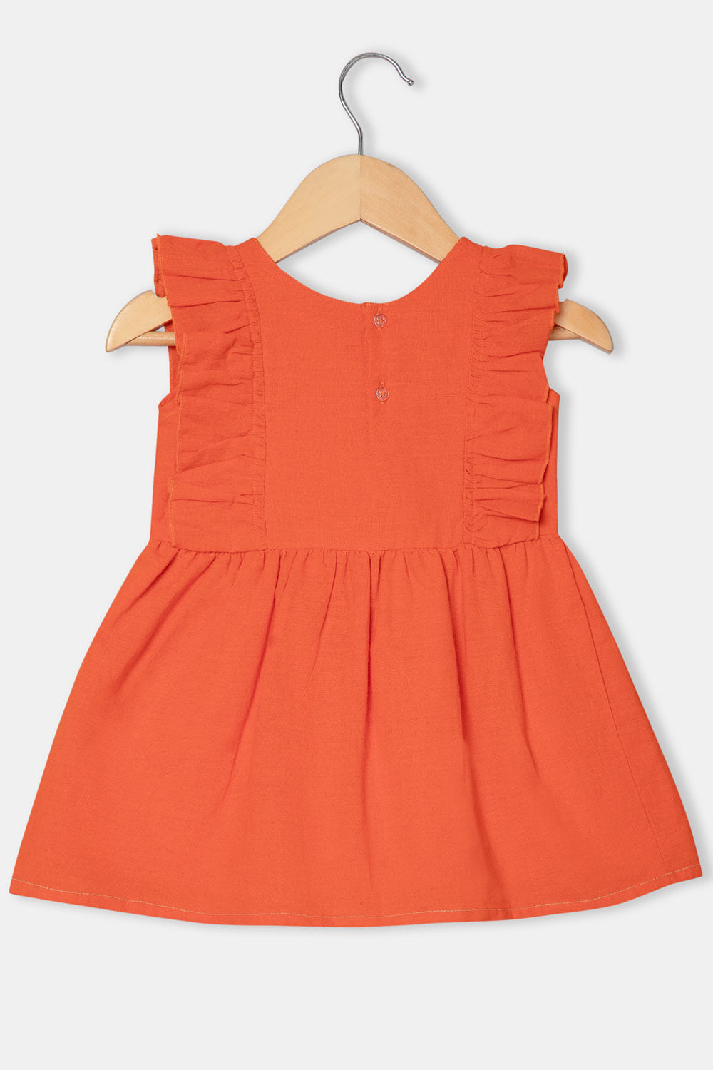 Chittythalli Round Neck Knee-Length Frock with Ruffle Detailing and Hand Embroidery - Orange  - FR34