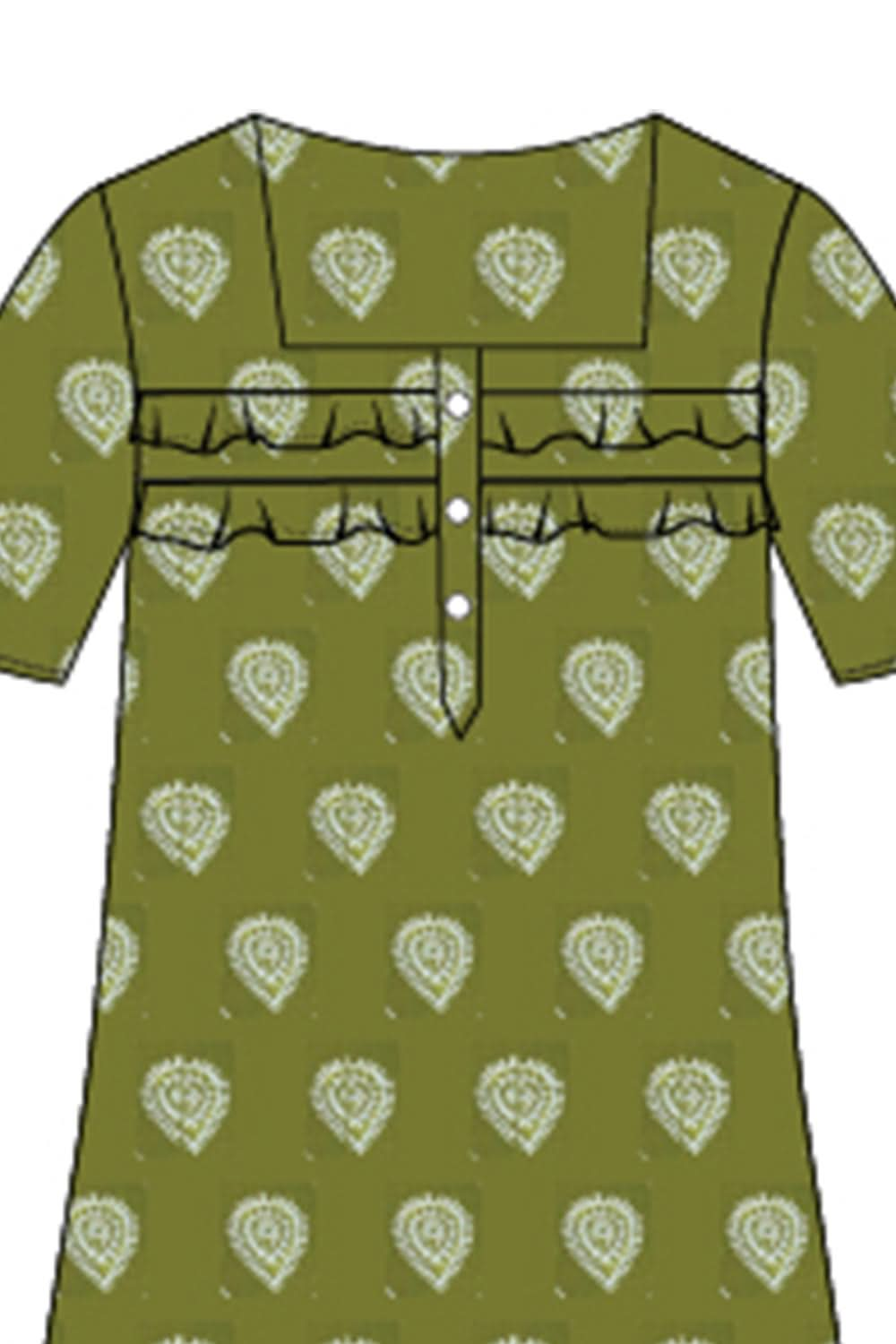 Naidu Hall  Women's Printed A-Line Nighty with Square Neck and Ruffle Detailing - Green - N101