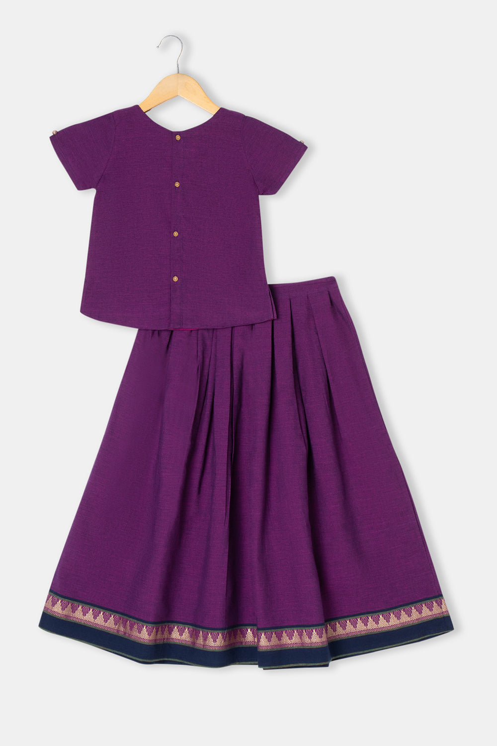 Chittythalli Stylised Collar Puff Sleeves Ethnic Pavadai Set - Purple - PS67