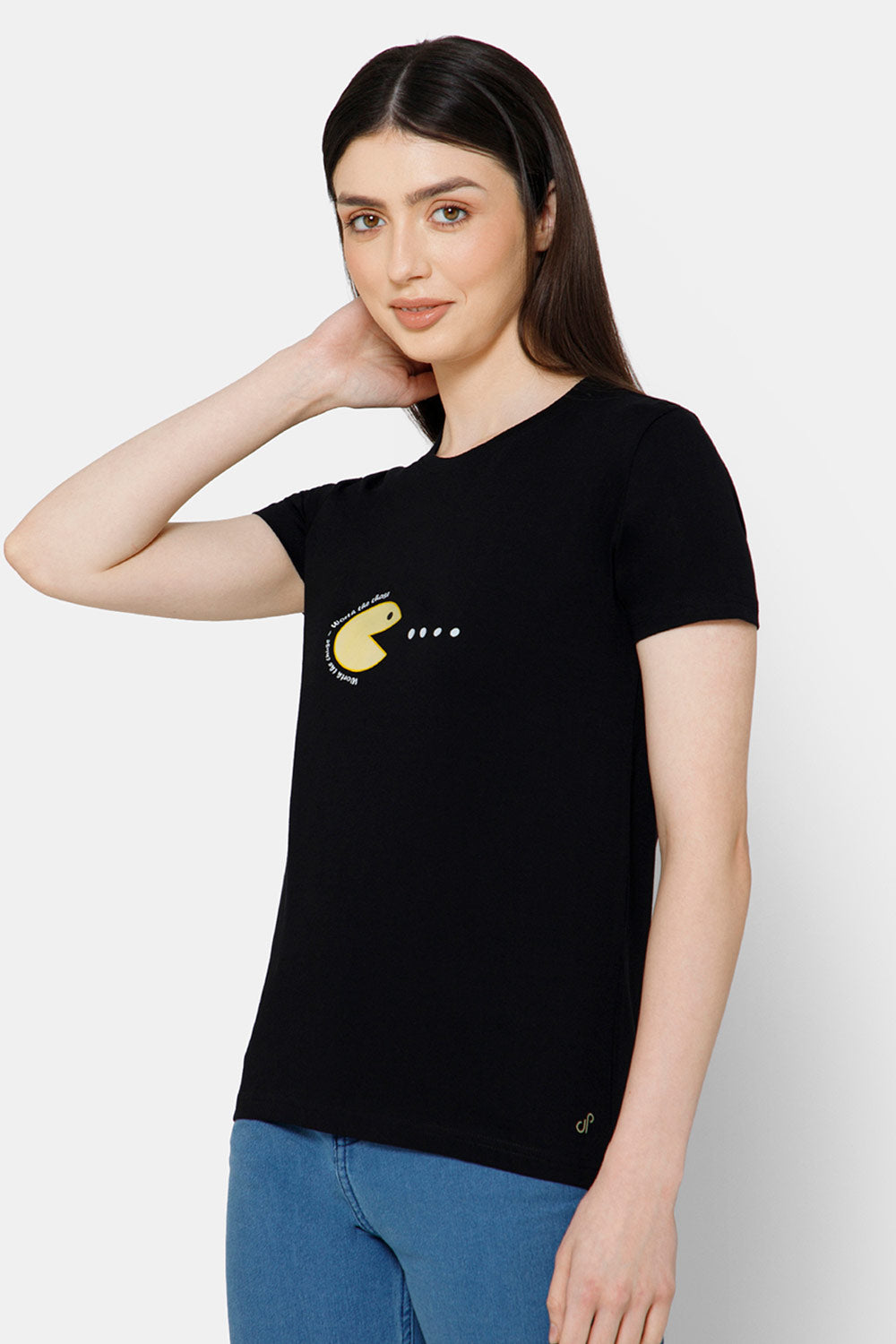 Jusperf Women's Printed Crew Neck Casual T-Shirt - Black - TS36