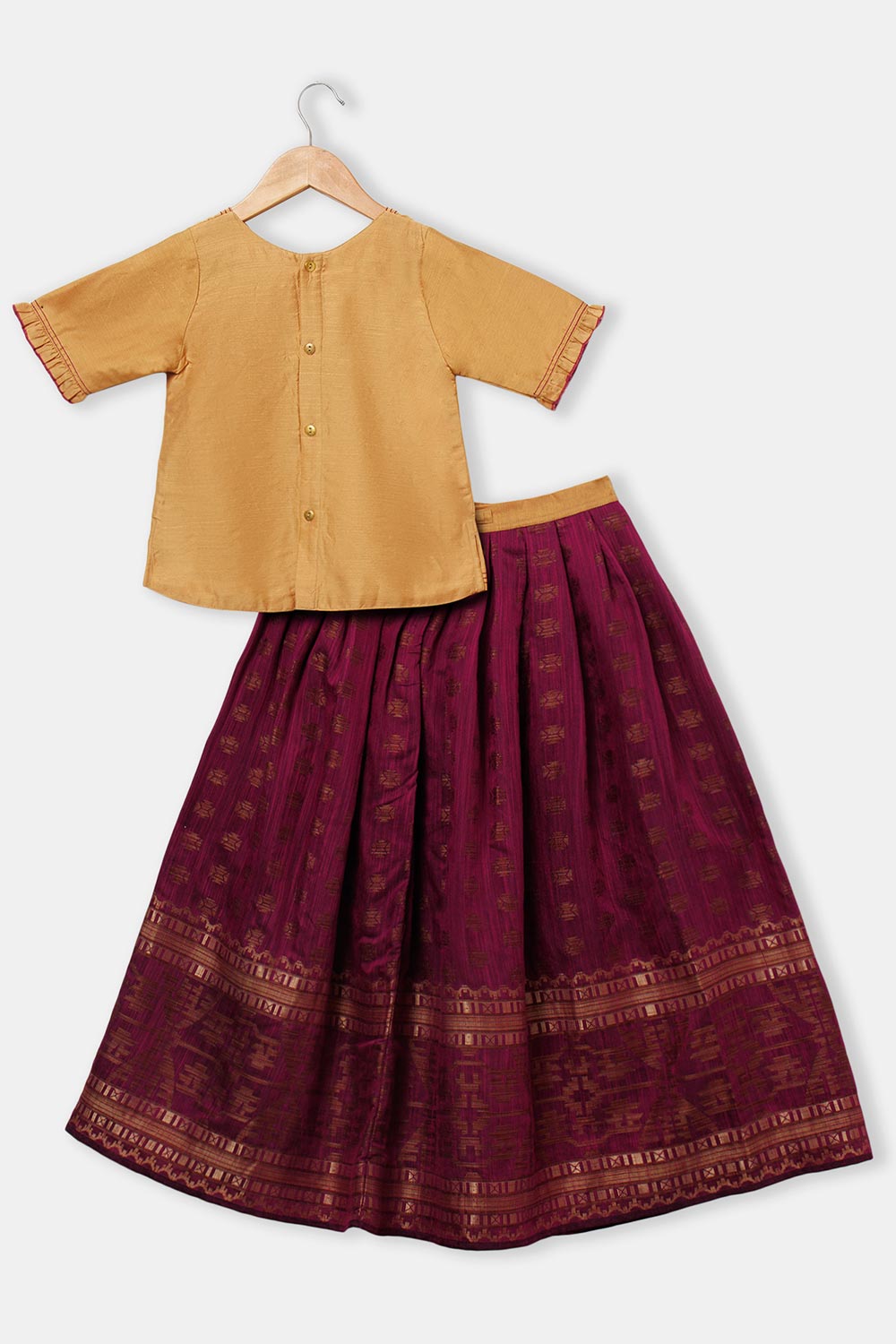 Chittythalli Girl's Pavadai Set – Sweetheart Neck Top with Ruffle Sleeves & Knife-Pleated Skirt - Purple - PS75