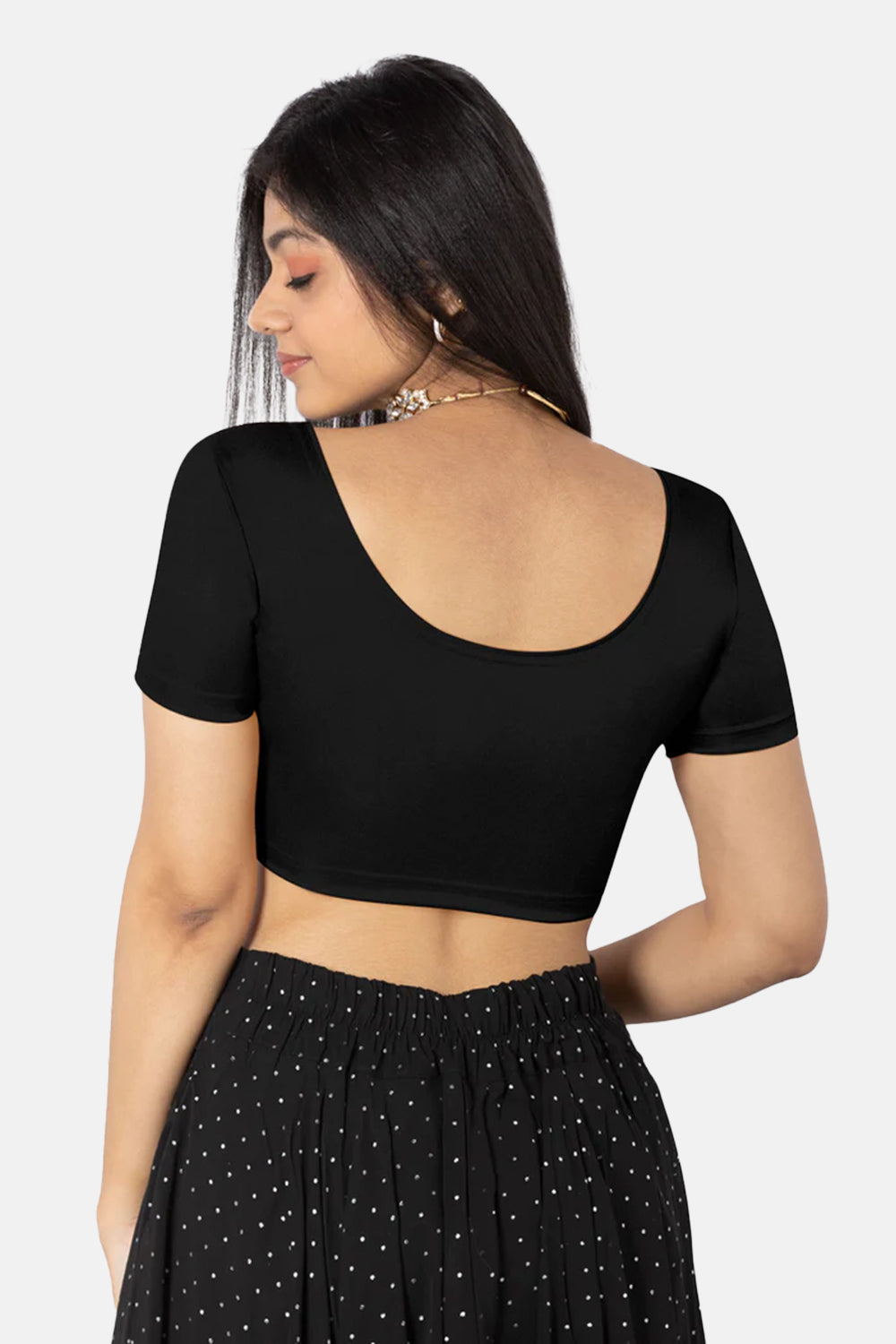 Naidu Hall Knitted Blouse With Round Neck Princess Cut Short Sleeve - Black Shimmer