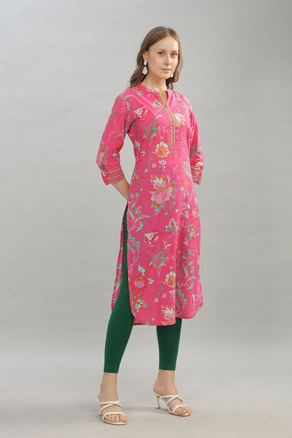 Mythri Women Casual Kurta with 3/4th Sleeves - Pink - KU10