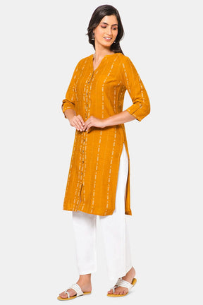 Mythri Women Knee Length Straight Kurtha - Mustard - KU37