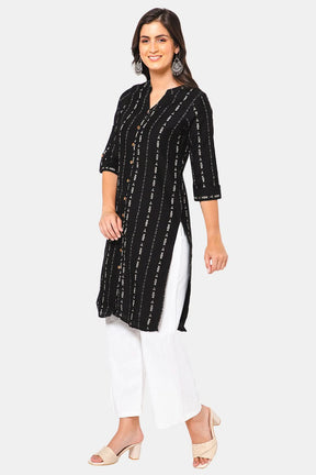 Mythri Women Knee Length Straight Kurtha - Black - KU37