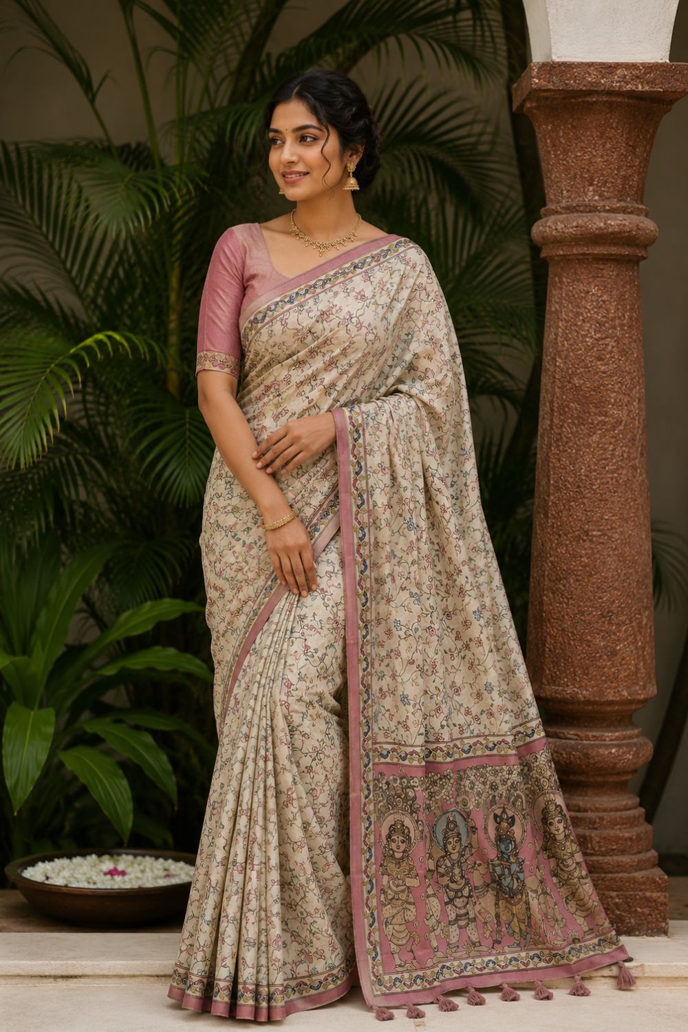 Women's Art Silk Tussar Silk Printed Saree with Blouse | Designer Ethnic Saree for Women | Festive, Wedding & Traditional Wear - Pink - 5691