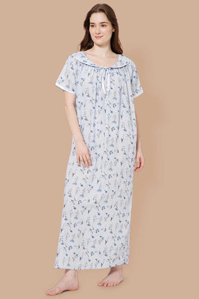 Naidu Hall Detailed Lace Nighty with Peter Pan Collar Neck - Blue - NT38