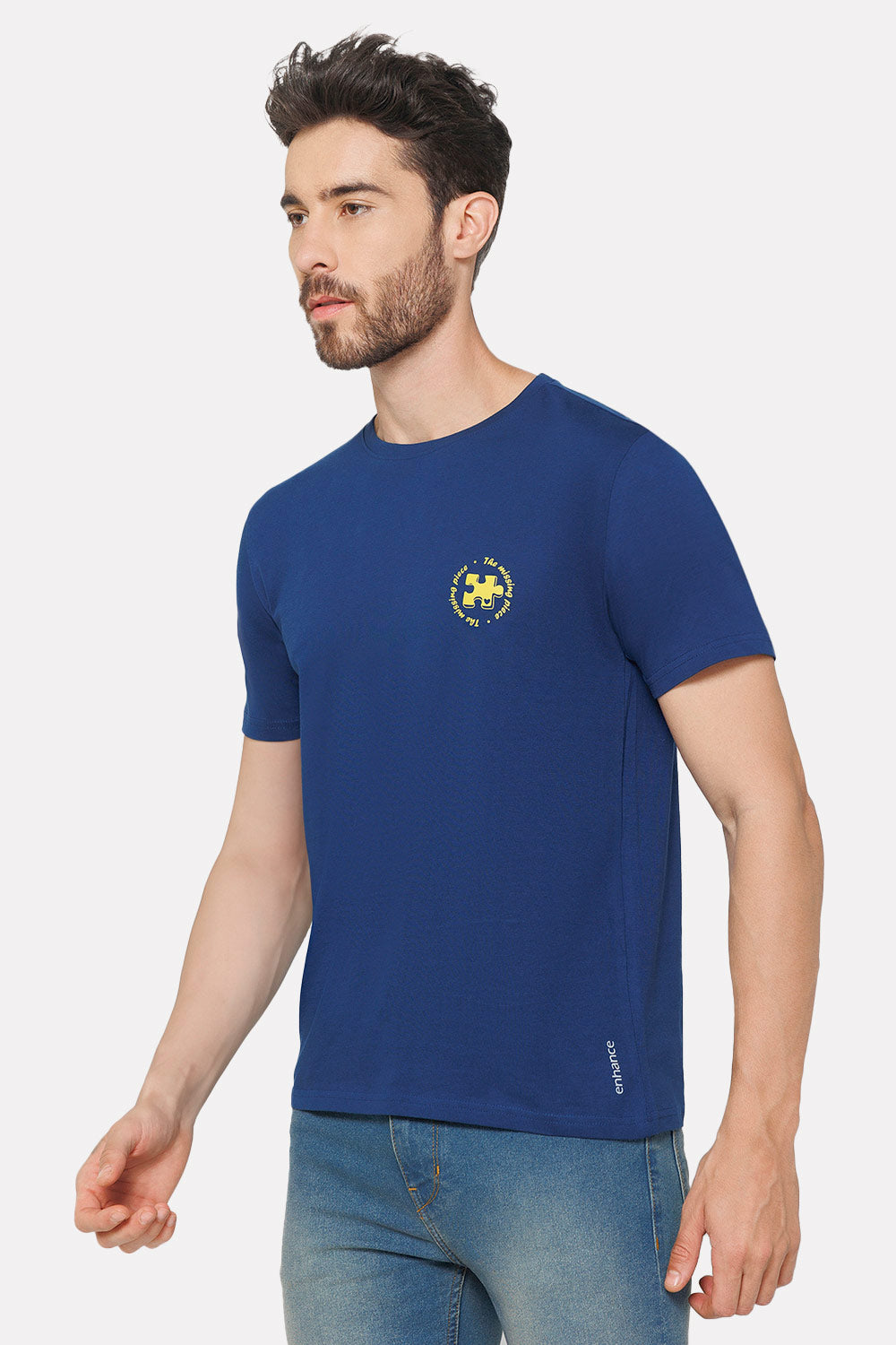 Enhance Men's Printed Crew Neck Casual T-Shirt - Blue - TS31