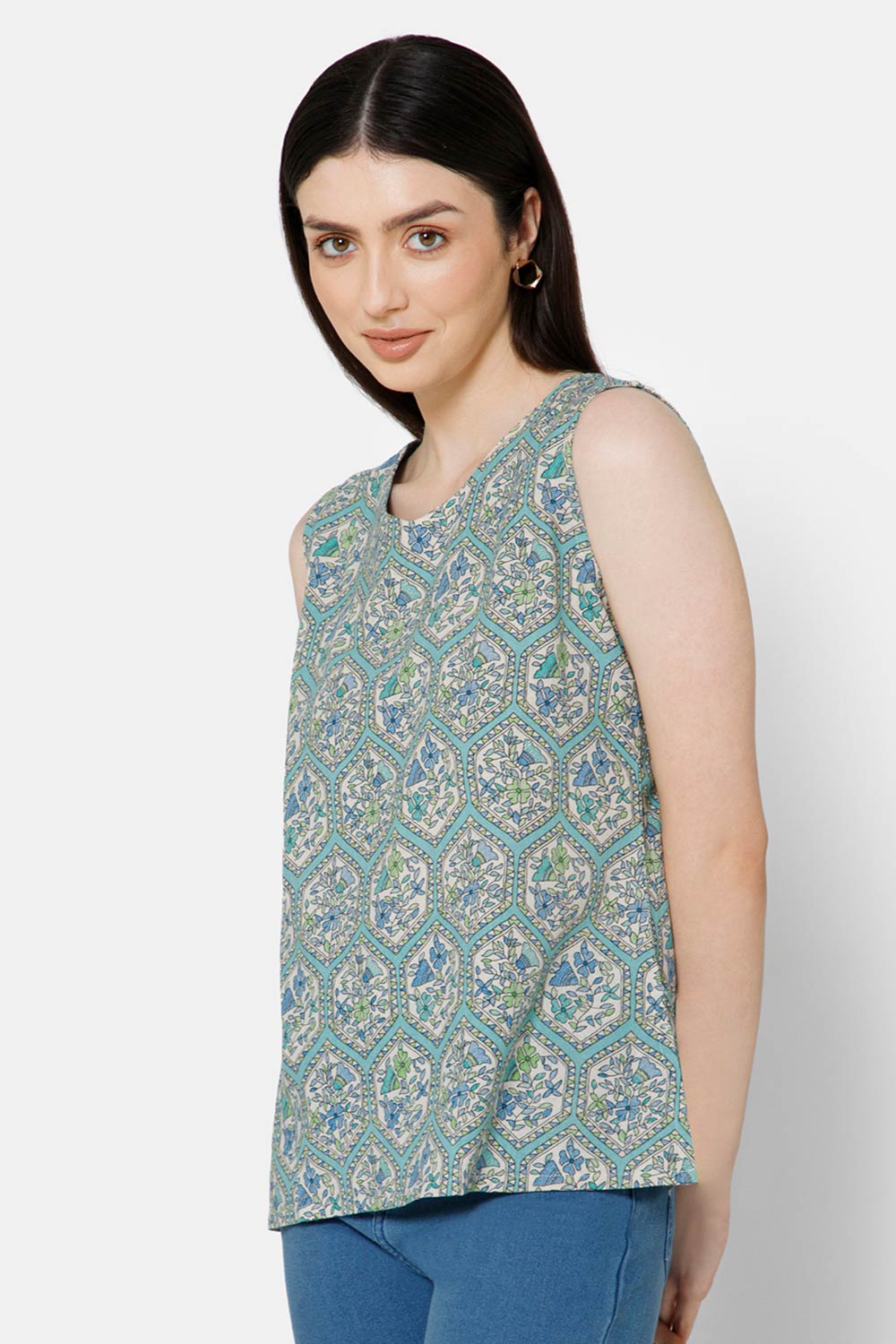 Mythri Women's Regular Casual Top - Blue - TO18