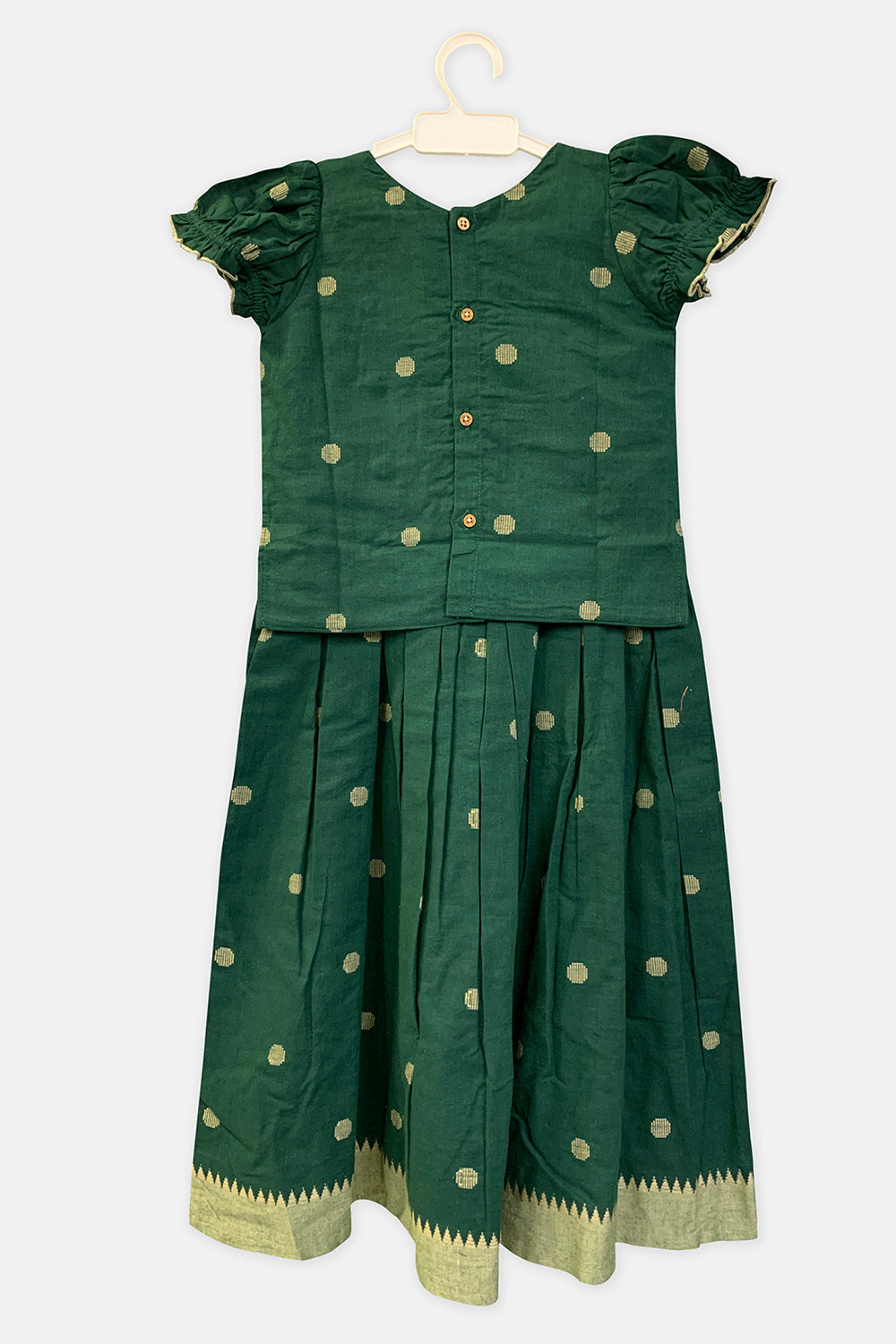 Chittythalli Asymetrical Neckline Puff Sleeves Ethnic Pavadai Set - Green - PS50