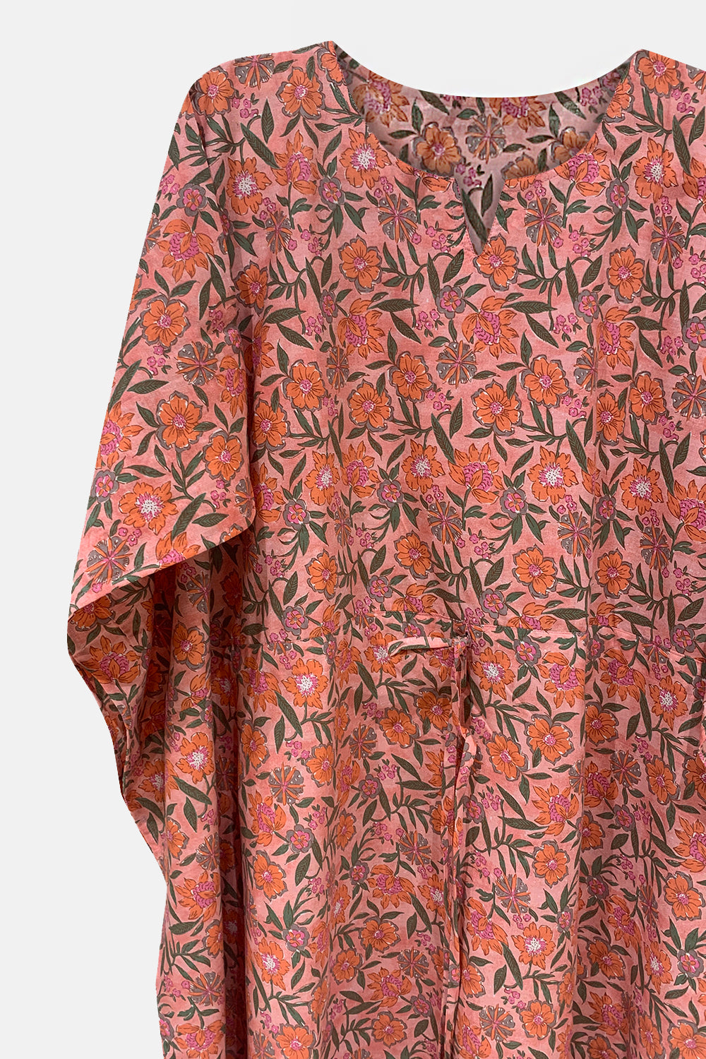 Naidu Hall Round Neck Kaftan Style Printed Nighty - Peach  - NT66